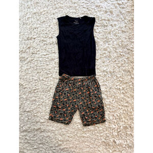 Boys Posh Peanut bamboo Matching Set Size 8 Black Green Leopard Print